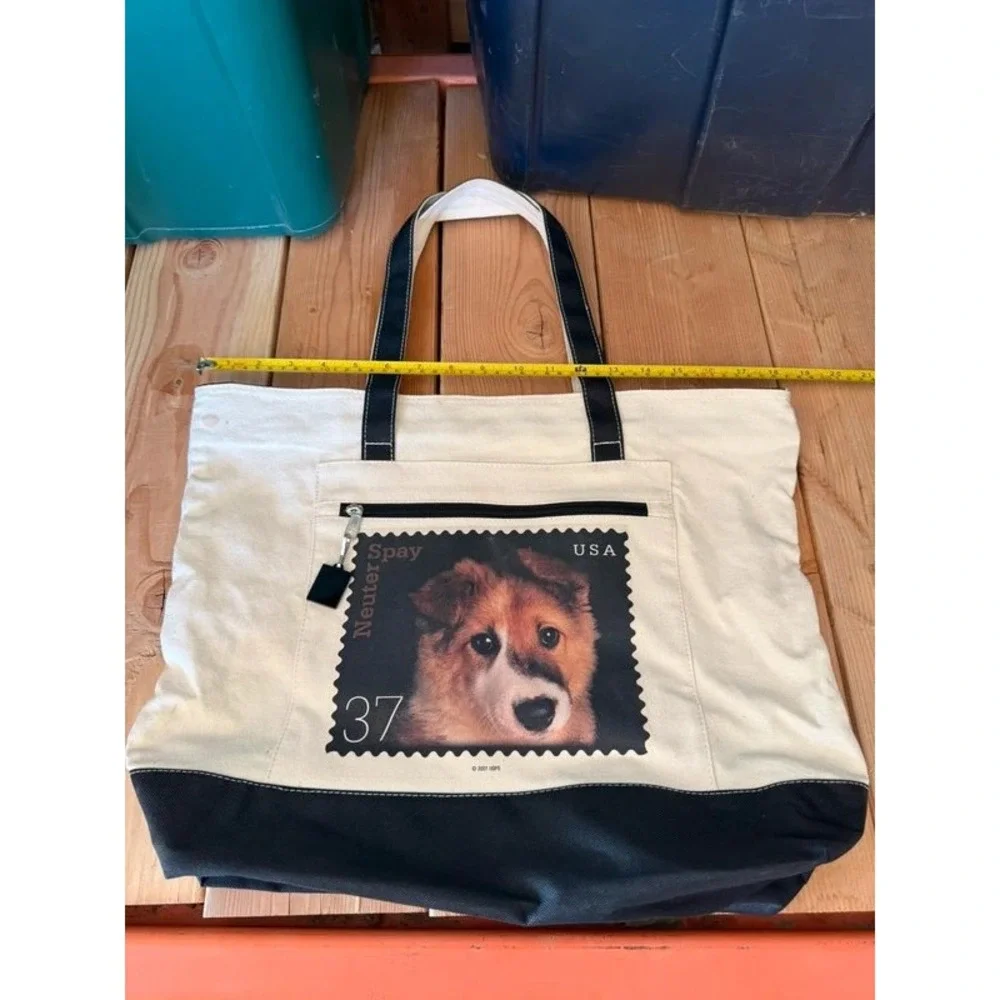 Cute Dog Stamp Canvas Tote Bag